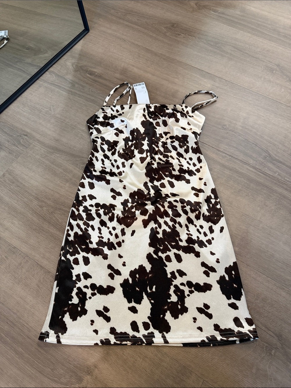 Urban Outfitters Cow-Print Spaghetti Strap Dress in Cream and Brown